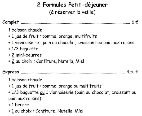 Formules petis-déjeuner